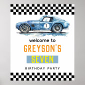 Boys Cool Blue Racing Car Kindergeburtstag Poster (Vorne)