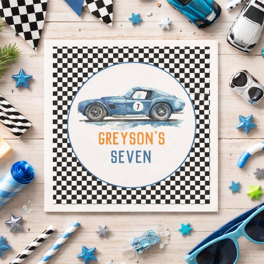 Boys Cool Blue Racing Car Kindergeburtstag Serviette