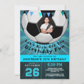 Boys Cool Blue Sporty Custom Photo Birthday Einladung (Vorderseite)