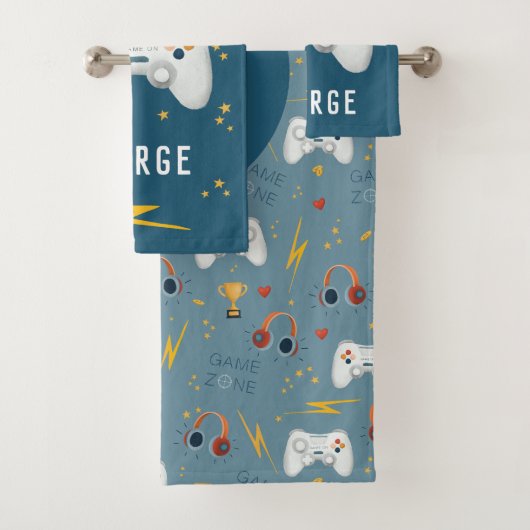 Boys Cool Blue Video Game Kids Gamer Badhandtuch Set (Insitu)