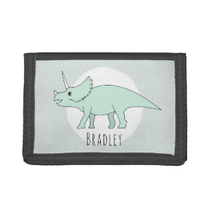 Boys Cool Doodle Triceratops Dinosaurier mit Name Trifold Geldbörse