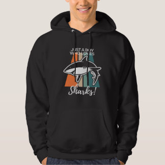 Boys Cool Just A Boy Who Loves Sharks Retro Shark Hoodie