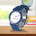 Boys Cool Modern Blue Stilvolle Individuelle Name  Armbanduhr<br><div class="desc">Machen Sie mit unserer Custom Kids Name Watch jeden Moment etwas ganz Besonderes! Dieses personalisierte Uhrwerk ist perfekt für Kinder jeden Alters geeignet, da der Name kühn auf dem Gesicht der Uhr gedruckt wird. Diese Uhr ist in lebhaften Farben und lustigen Designs erhältlich und macht das Erzählen von Zeit sowohl...</div>
