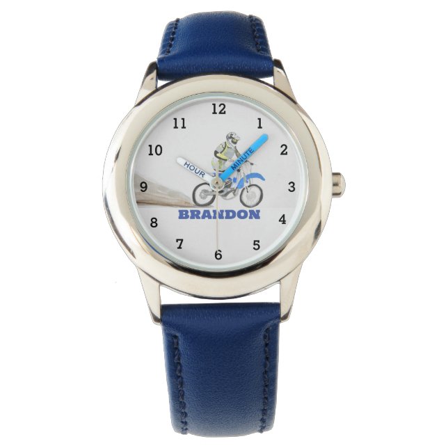 Boys Cool Motorrad Blue Stilvolle Individuelle Nam Armbanduhr (Vorderseite)