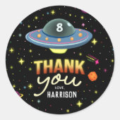 Boys Cool Neon Space Birthday Favor Runder Aufkleber (Vorderseite)