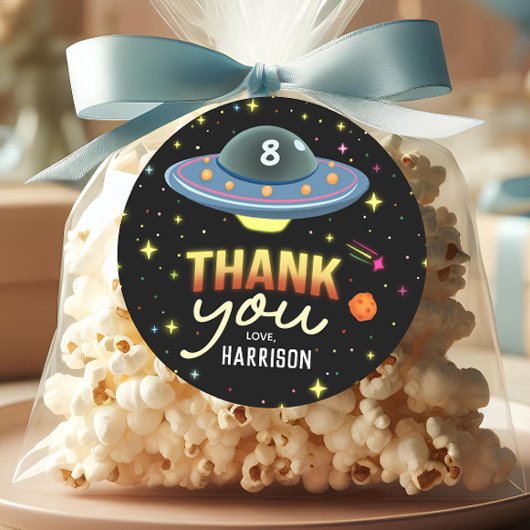 Boys Cool Neon Space Birthday Favor Runder Aufkleber