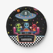 Boys Cool Out Of This World Neon Space Birthday Pappteller (Vorderseite)