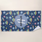 Boys Cool Space Muster Rocket Ship Alien Kids Strandtuch (Vorderseite)