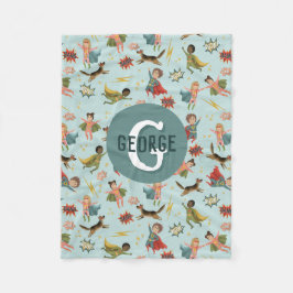 Boys Cool Superhero Muster Monogram Name Kids Fleecedecke