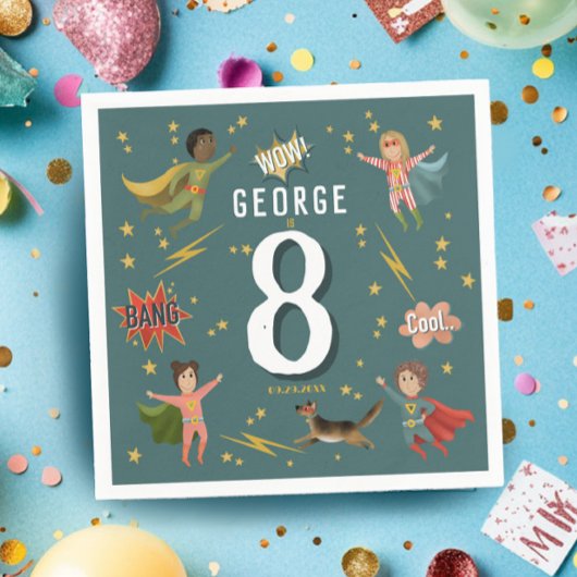 Boys Cooles Comic Book Blue Superhero Kindergeburt Serviette