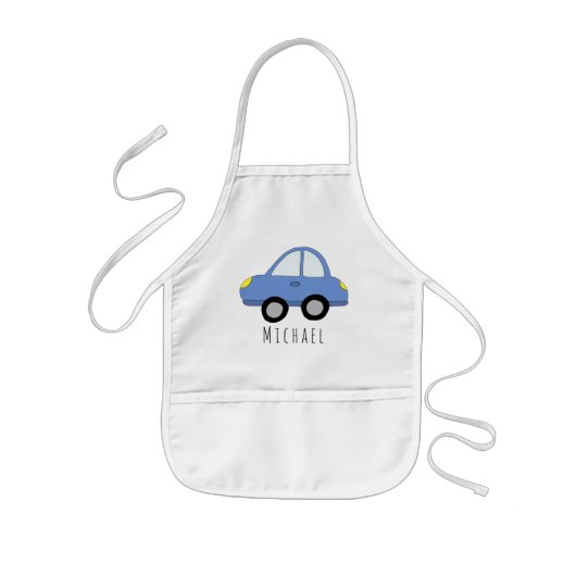 Boys Cooles Doodle Blue Car Vehicle & Name Kinderschürze (Vorne)