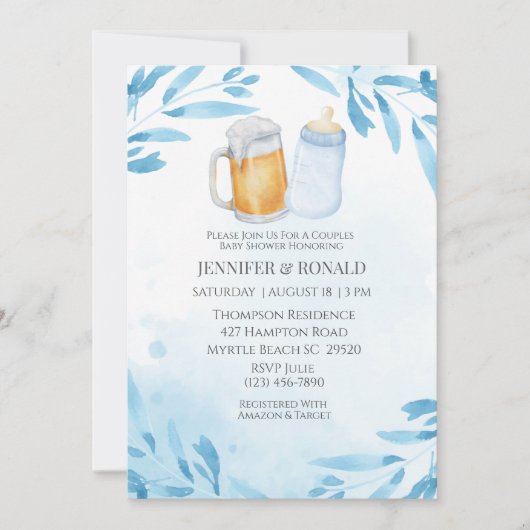 Boys Couples Co Ed Blue Baby Dusche Einladung (Vorderseite)
