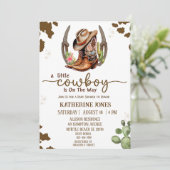 Boys Cowboy Cow Print Baby Dusche Einladung (Stehend Vorderseite)