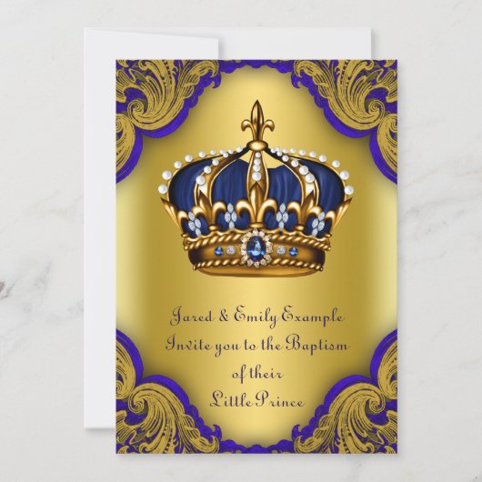 Boys Crown Prince Taufe Royal Blue and Gold Einladung (Vorderseite)