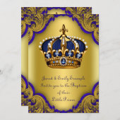 Boys Crown Prince Taufe Royal Blue and Gold Einladung (Vorne/Hinten)