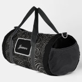 Boys Curly Windy Wavy White Pattern Monogram Black Duffle Bag (Rechte Ecke)