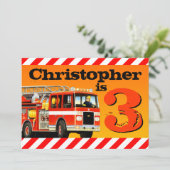 Boys Custom Fire Truck 3. Geburtstag Party Einladung (Stehend Vorderseite)
