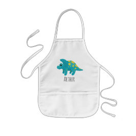 Boys Cute Blue Dinosaur and Name Kinderschürze
