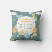 Boys Cute Blue Dinosaur Birth Stats Baby Nursery Kissen (Vorderseite)