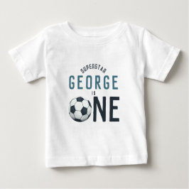 Boys Cute Blue Soccer First Birthday Baby T-shirt