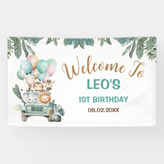 Boys Cute Safari Birthday Banner (Horizontal)
