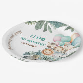 Boys Cute Safari Birthday Pappteller (Schrägansicht)