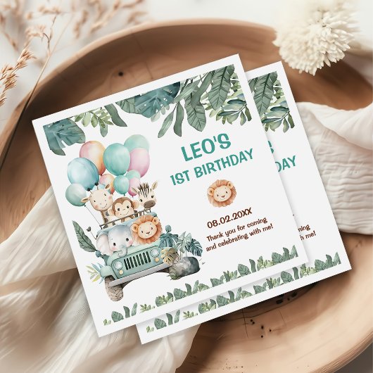 Boys Cute Safari Birthday Serviette