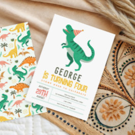 Boys Cute T Rex Dinosaur Kids 4th Birthday Einladung