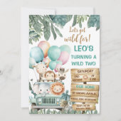 Boys Cute Wild Two Safari 2nd Birthday Einladung (Vorderseite)
