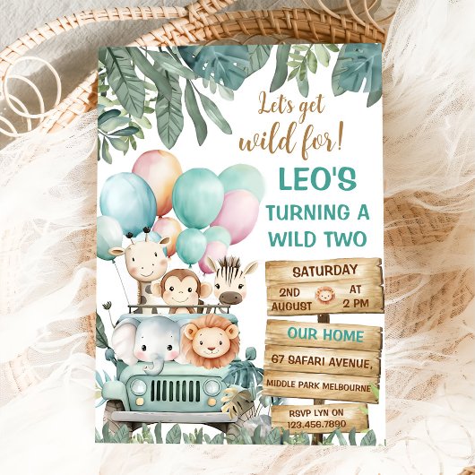 Boys Cute Wild Two Safari 2nd Birthday Einladung