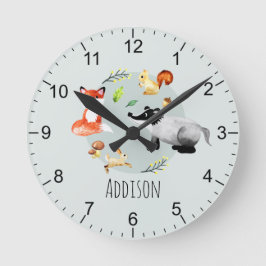 Boys Cute Woodland Forest Animals Kids Nursery Runde Wanduhr