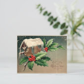 Boys Cutting the Christmas Tree in Snowy Forest Postkarte (Stehend Vorderseite)