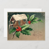 Boys Cutting the Christmas Tree in Snowy Forest Postkarte (Vorne/Hinten)