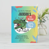 Boys Dinosaur 3. Geburtstags-Party Einladung (Stehend Vorderseite)