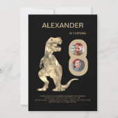 Boys Dinosaur 8. Geburtstagsparty FotoCollage Einladung (Vorderseite)