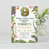 Boys Dinosaur 9. Geburtstagsparty Einladung (Stehend Vorderseite)