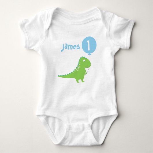 Boys Dinosaur Balloon 1. Geburtstag Bodysuit Baby Strampler (Vorderseite)
