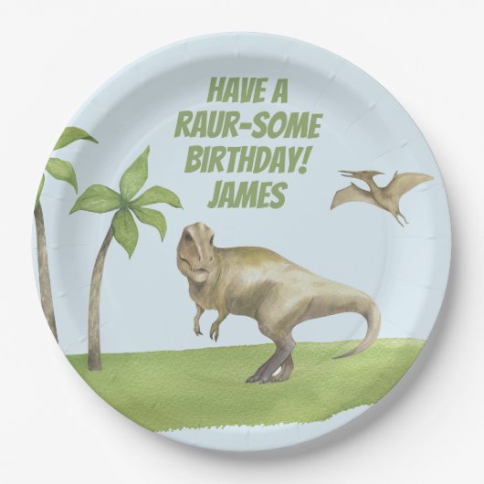 Boys Dinosaur Birthday  Pappteller (Vorderseite)