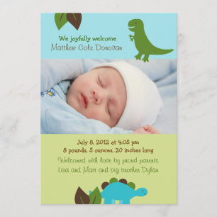 Boys Dinosaur Custom Foto Geburtsankündigung Ankündigung