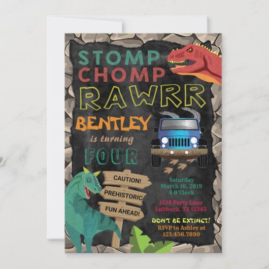 Boys Dinosaur Geburtstagsparty Einladung (Vorderseite)