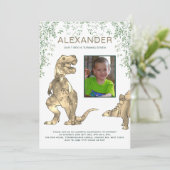 Boys Dinosaur Geburtstagsparty mit Foto Einladung (Stehend Vorderseite)
