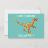 Boys Dinosaur Velociraptor 6th Birthday Party Aqua Einladung (Rückseite)