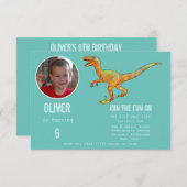 Boys Dinosaur Velociraptor 6th Birthday Party Aqua Einladung (Vorne/Hinten)