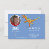 Boys Dinosaur Velociraptor 6th Birthday Party Blue Einladung (Vorderseite)