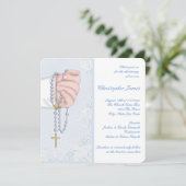 Boys Elegant Baby Blue Rosary Christening Einladung (Stehend Vorderseite)