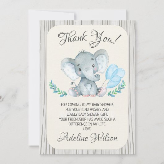 Boys Elephant Baby Dusche Danke Karte (Vorderseite)