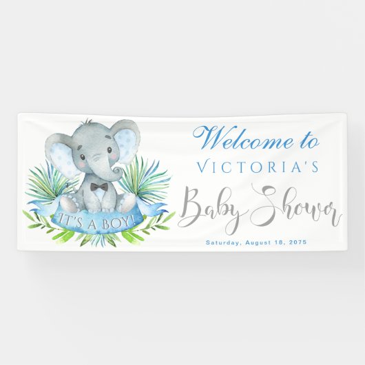 Boys Elephant Baby Shower Banner (Horizontal)