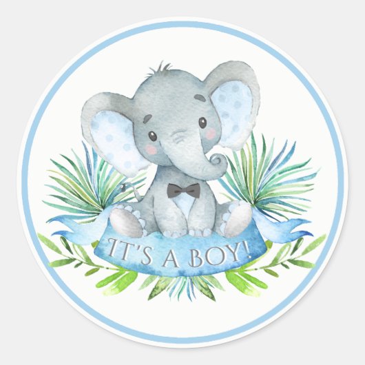 Boys Elephant Baby Shower Stickers (Vorderseite)