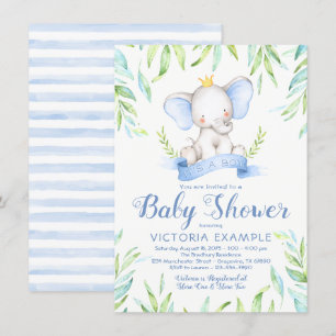 Boys Elephant Prince Baby Shower Einladungen