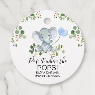 Boys Elephant Watercolor Baby Shower Pop It Geschenkanhänger